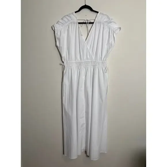 Zara | Dresses | Zara White Cotton Maxi Dress Size Xl Elastic Waist Cool  Casual Coastal Travel | Poshmark
